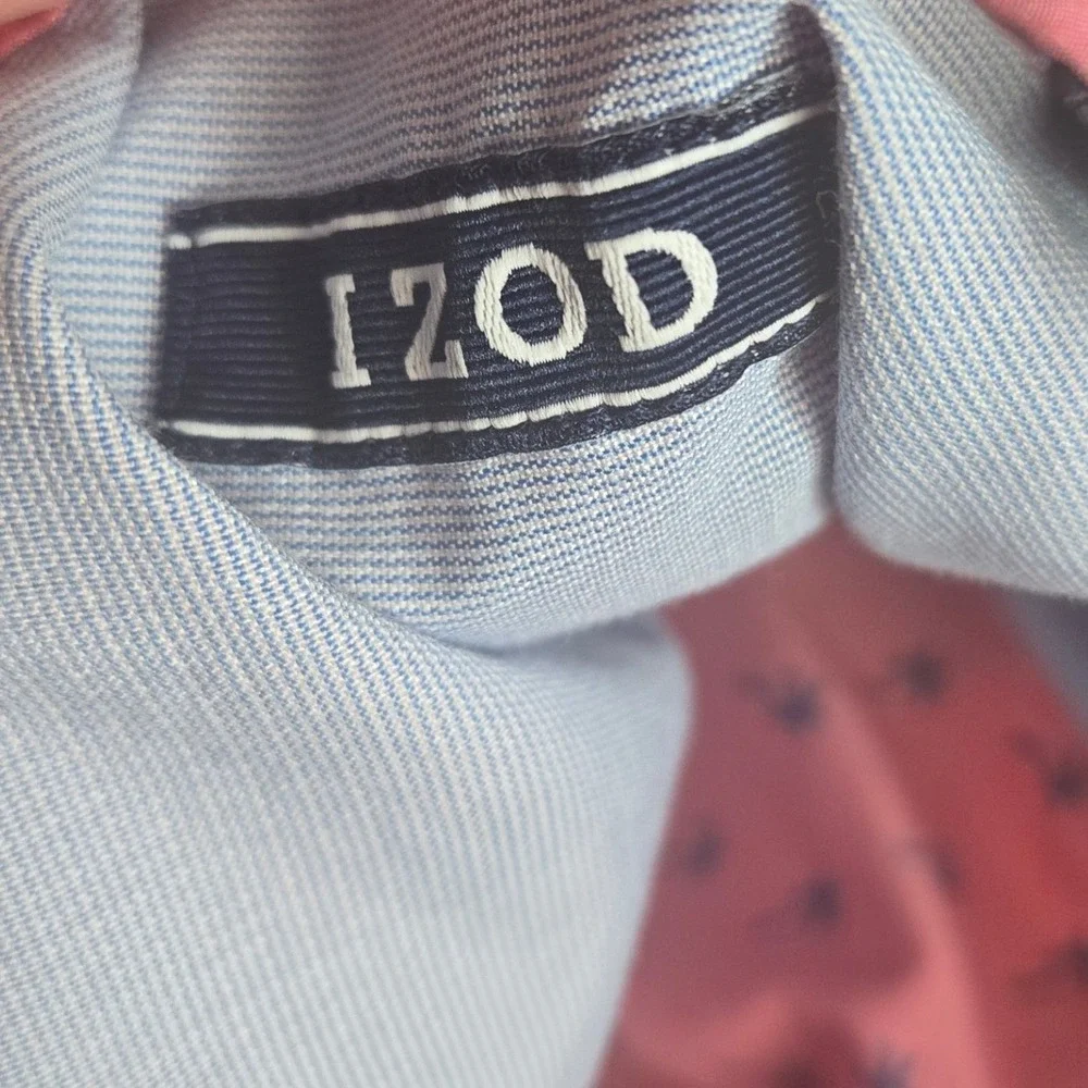 IZOD‎ Button Down Short Sleeve Palm Tree Print Shirt Pink Casual Mens 2XL